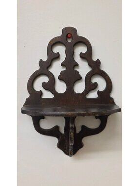 Vintage Scroll-Cut Fretwork Detailing Wooden Wall Shelf Trinket Display Shelf 13
